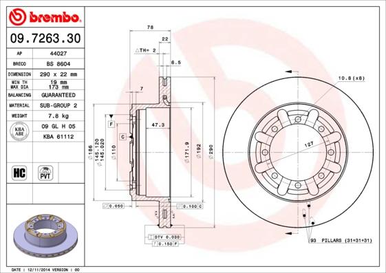 Brembo 09.7263.30 - Discofreno autozon.pro