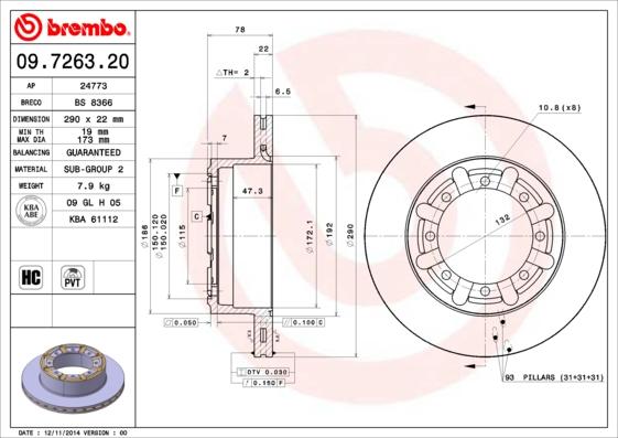 Brembo 09.7263.20 - Discofreno autozon.pro