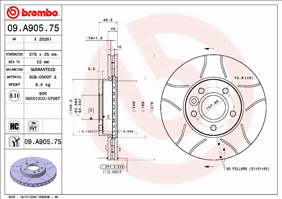 Brembo 09.A905.75 - Discofreno autozon.pro