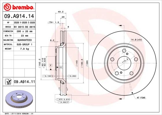 Brembo 09.A914.11 - Discofreno autozon.pro