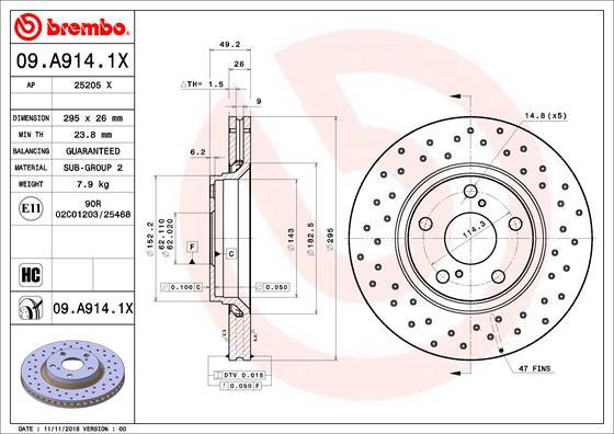 Brembo 09.A914.1X - Discofreno autozon.pro