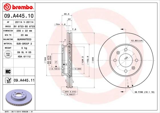 Brembo 09.A445.10 - Discofreno autozon.pro