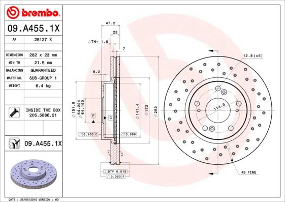 Brembo 09.A455.1X - Discofreno autozon.pro