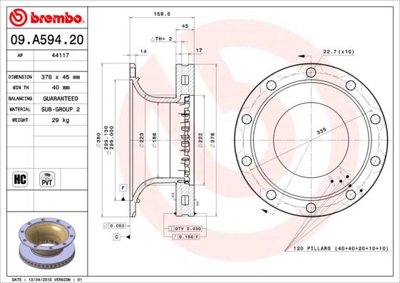 Brembo 09.A594.20 - Discofreno autozon.pro