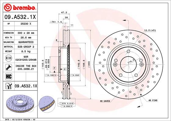 Brembo 09.A532.1X - Discofreno autozon.pro