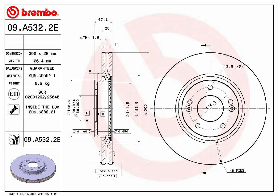 Brembo 09.A532.2E - Discofreno autozon.pro