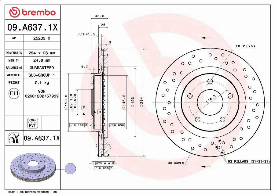 Brembo 09.A637.1X - Discofreno autozon.pro