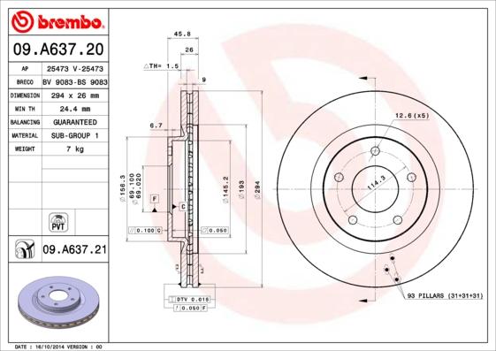 Brembo 09.A637.20 - Discofreno autozon.pro