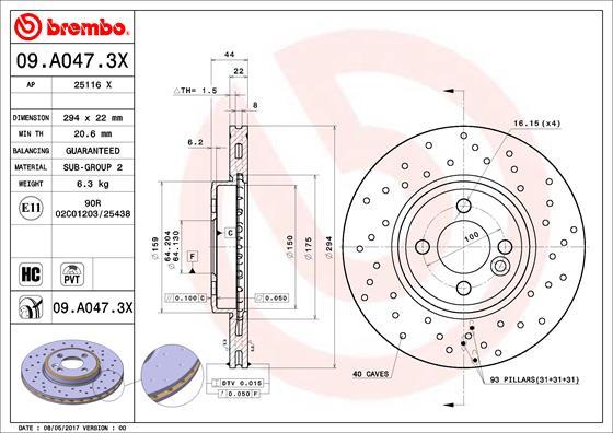 Brembo 09.A047.3X - Discofreno autozon.pro