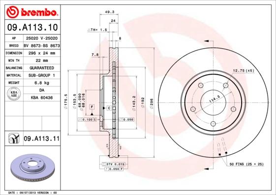 Brembo 09.A113.10 - Discofreno autozon.pro