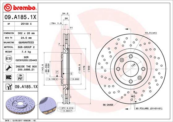 Brembo 09.A185.1X - Discofreno autozon.pro