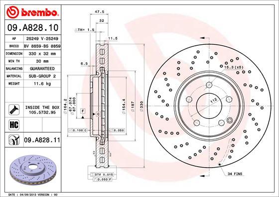 Brembo 09.A828.10 - Discofreno autozon.pro