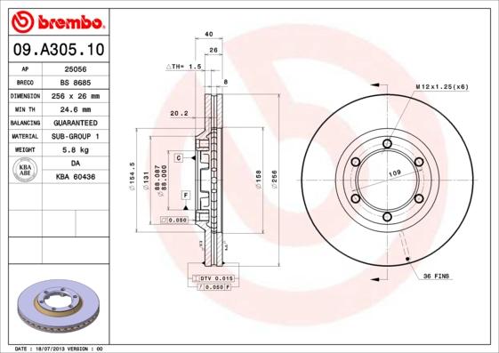 Brembo 09.A305.10 - Discofreno autozon.pro