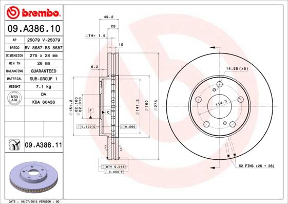 Brembo 09.A386.10 - Discofreno autozon.pro