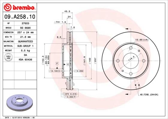 Brembo 09.A258.10 - Discofreno autozon.pro