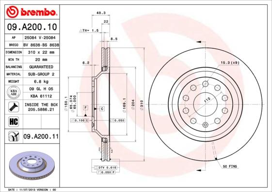 Brembo 09.A200.11 - Discofreno autozon.pro