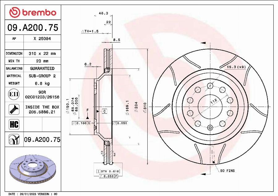 Brembo 09.A200.75 - Discofreno autozon.pro