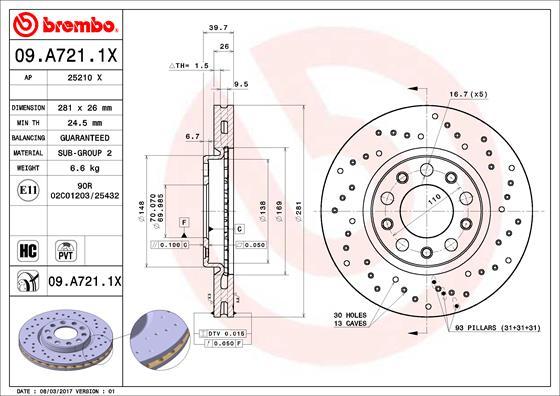 Brembo 09.A721.1X - Discofreno autozon.pro