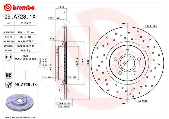 Brembo 09.A728.1X - Discofreno autozon.pro