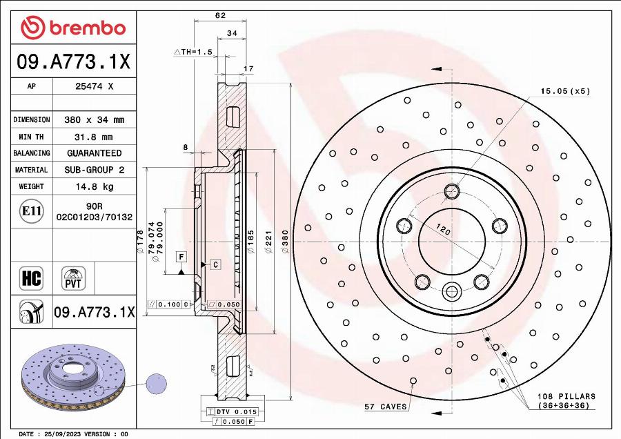 Brembo 09.A773.1X - Discofreno autozon.pro