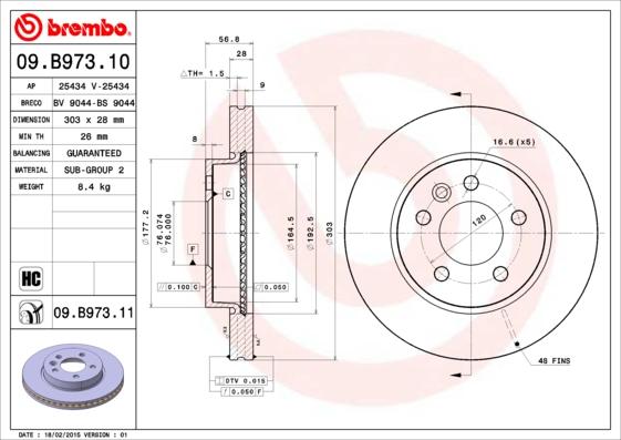 Brembo 09.B973.11 - Discofreno autozon.pro