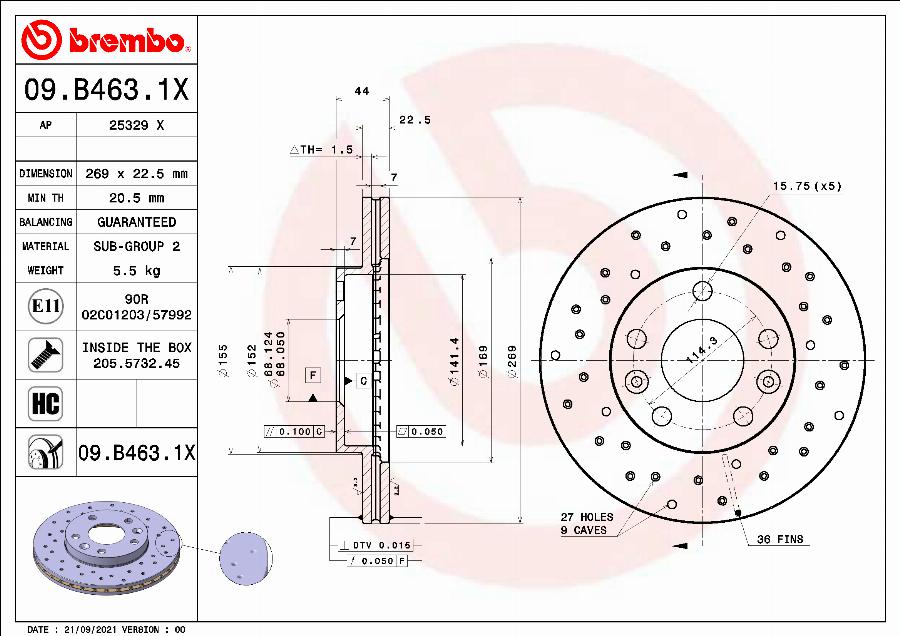 Brembo 09.B463.1X - Discofreno autozon.pro