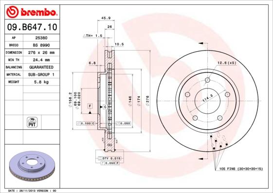 Brembo 09.B647.10 - Discofreno autozon.pro