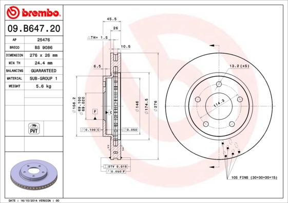 Brembo 09.B647.21 - Discofreno autozon.pro