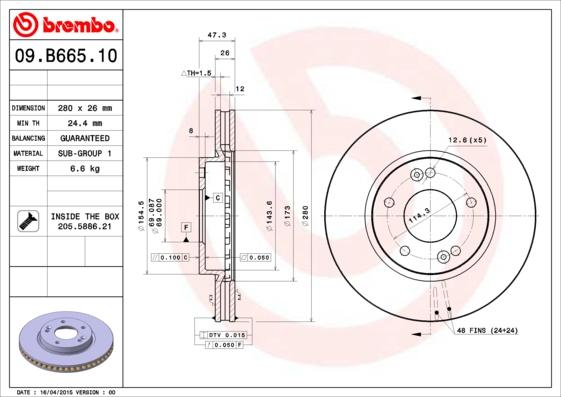 Brembo 09.B665.10 - Discofreno autozon.pro