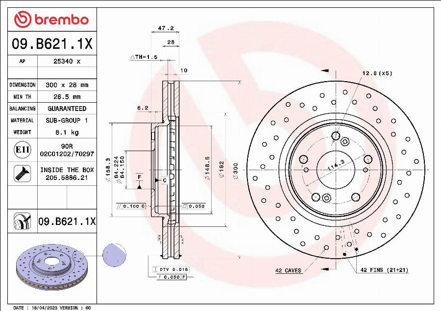 Brembo 09.B621.1X - Discofreno autozon.pro