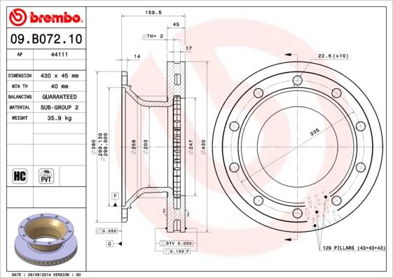 Brembo 09.B072.10 - Discofreno autozon.pro