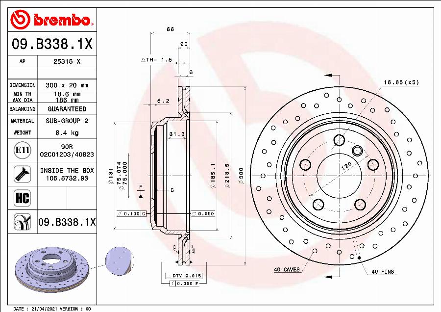 Brembo 09.B338.1X - Discofreno autozon.pro