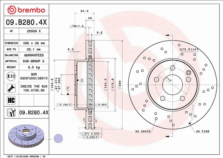 Brembo 09.B280.4X - Discofreno autozon.pro