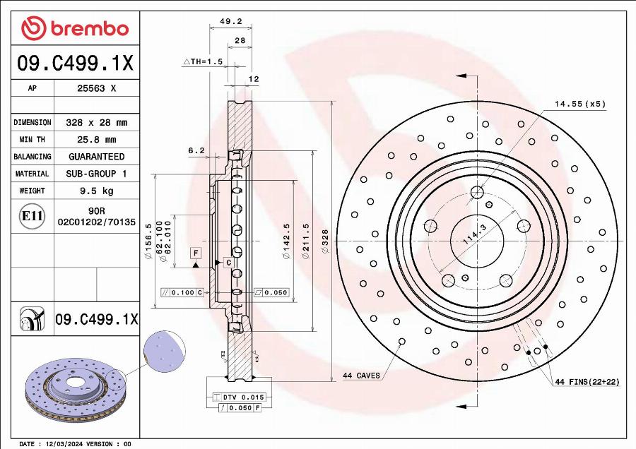 Brembo 09.C499.1X - Discofreno autozon.pro