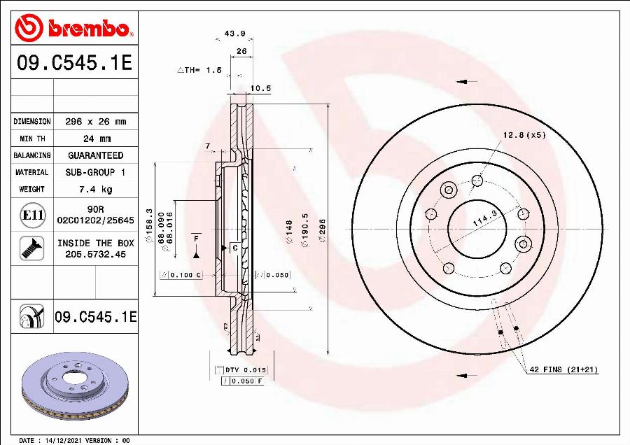 Brembo 09.C545.1E - Discofreno autozon.pro