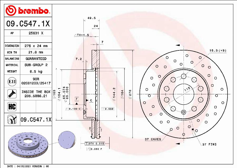 Brembo 09.C547.1X - Discofreno autozon.pro