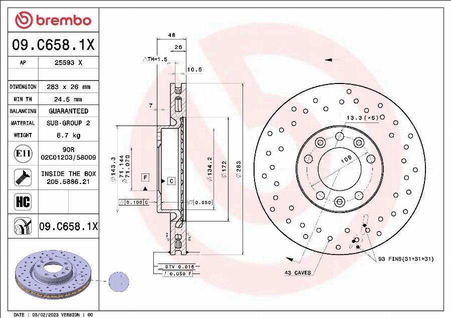 Brembo 09.C658.1X - Discofreno autozon.pro