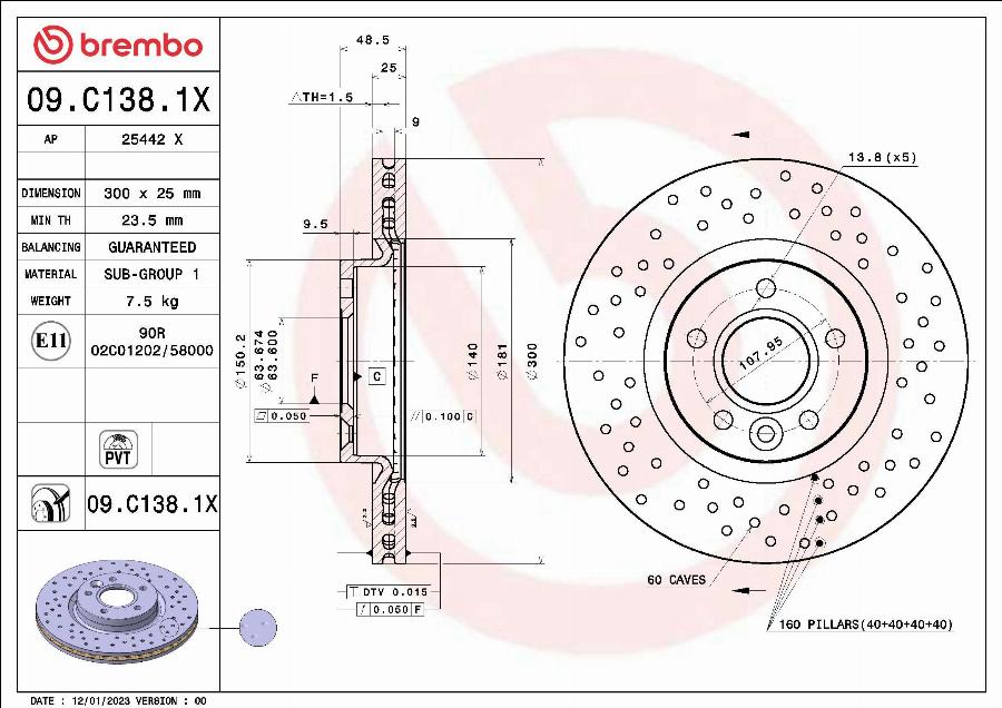 Brembo 09.C138.1X - Discofreno autozon.pro