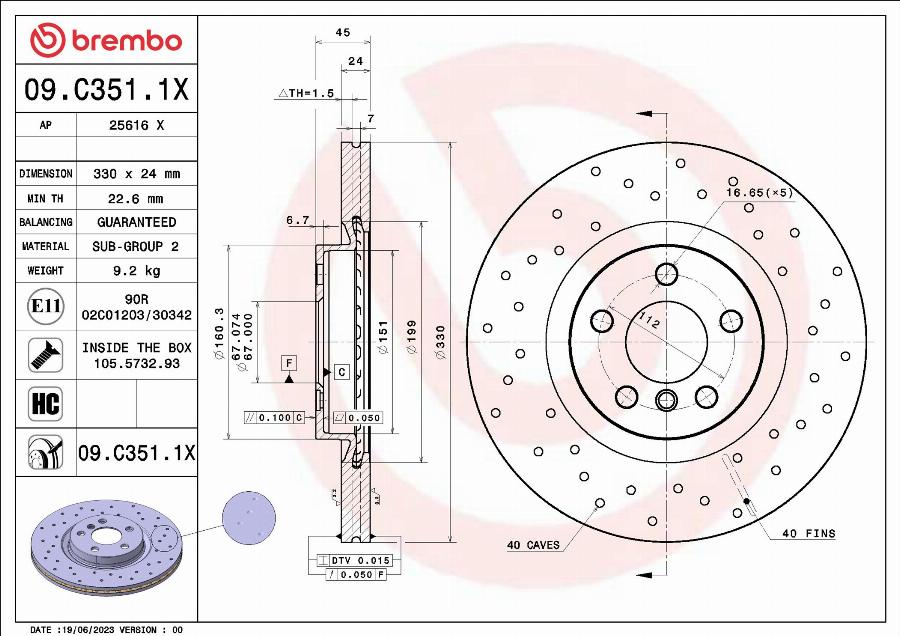 Brembo 09.C351.1X - Discofreno autozon.pro