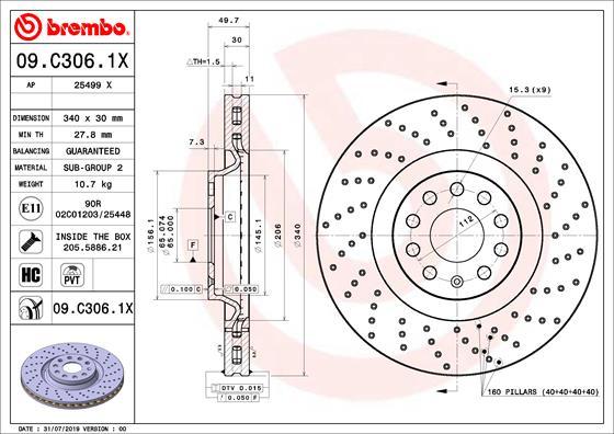 Brembo 09.C306.1X - Discofreno autozon.pro