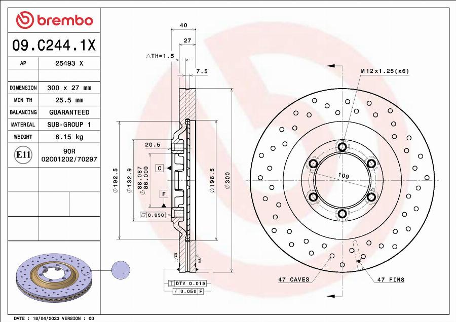 Brembo 09.C244.1X - Discofreno autozon.pro