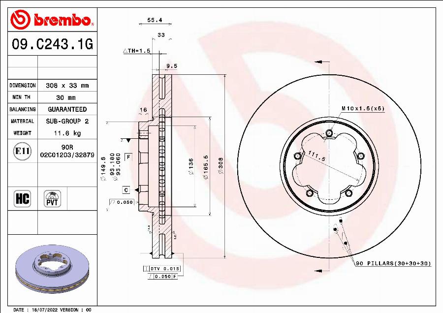 Brembo 09.C243.1G - Discofreno autozon.pro