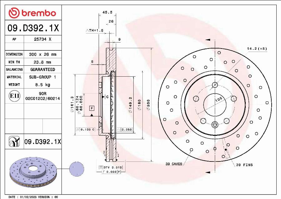 Brembo 09.D392.1X - Discofreno autozon.pro