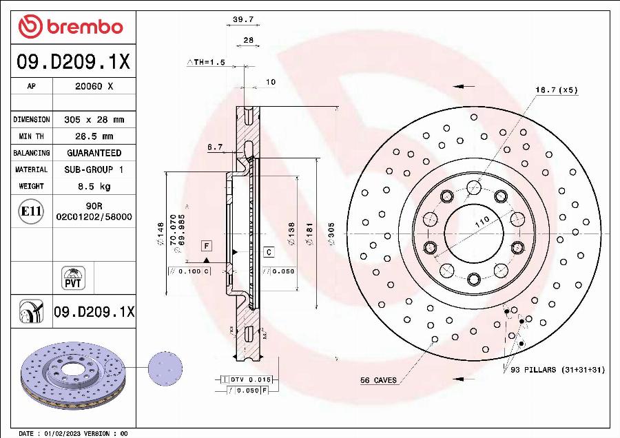 Brembo 09.D209.1X - Discofreno autozon.pro