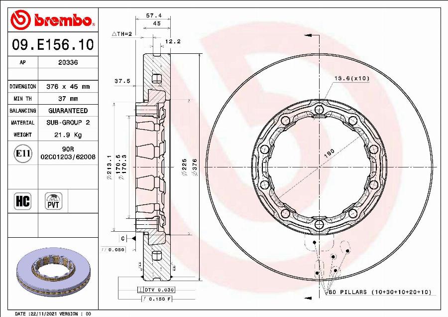 Brembo 09.E156.10 - Discofreno autozon.pro