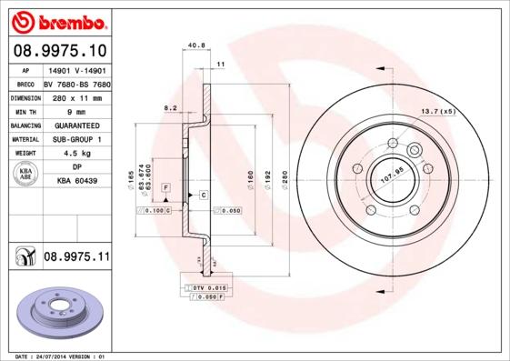 Brembo 08.9975.10 - Discofreno autozon.pro