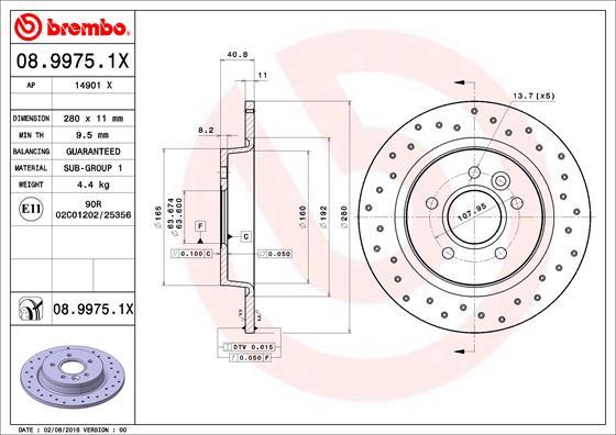 Brembo 08.9975.1X - Discofreno autozon.pro