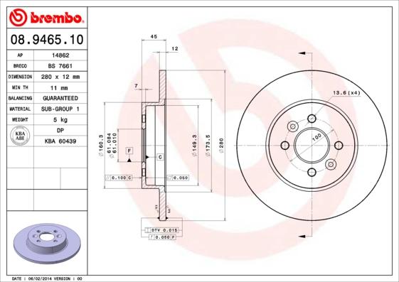 Brembo 08.9465.10 - Discofreno autozon.pro