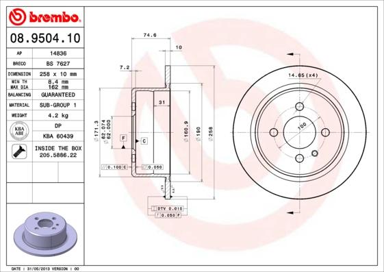 Brembo 08.9504.10 - Discofreno autozon.pro