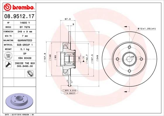 Brembo 08.9512.17 - Discofreno autozon.pro